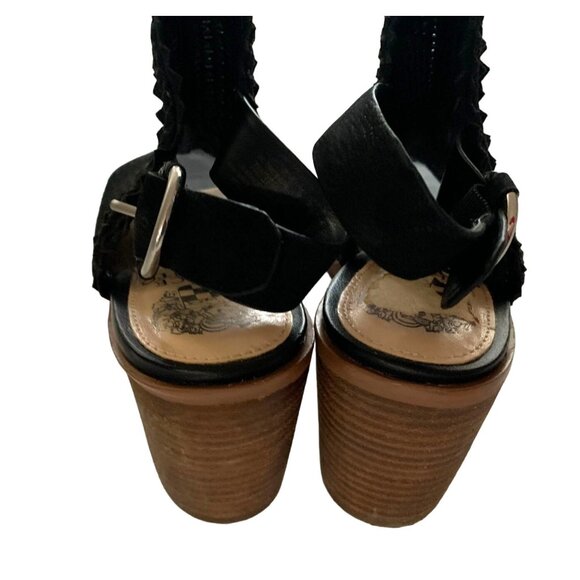 Vince Camuto Womens Size 7 Black Peep Toe Sandals Shoes 3 in Block Heel Lazer Cu - Picture 4 of 6